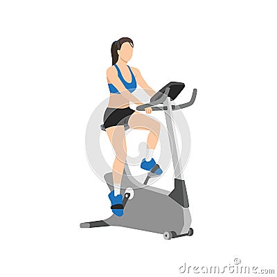 Woman doing Cardio stationary bike. spinning exercise. Vector Illustration