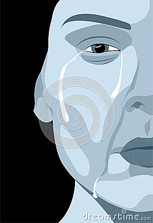 Sad girl crying. Face of a woman with a tear on her cheek. Sadness and emotional problems Vector Illustration