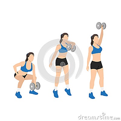 Woman doing Dumbbell snatch exercise. Flat vector Vector Illustration