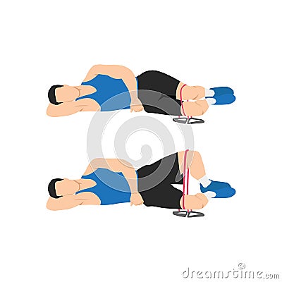 Man doing Resistance band clam shells exercise. Vector Illustration