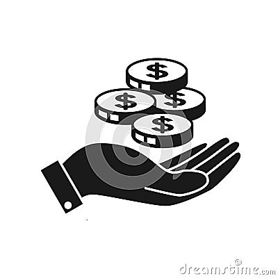 Hand icon holding coins. Payment icon. Investment icon. Stock Photo