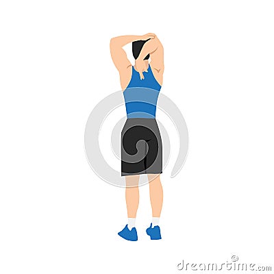 Man doing Overhead triceps stretch exercise. Vector Illustration