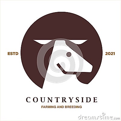 Counrtyside logo. horse head in a brown cirle Vector Illustration