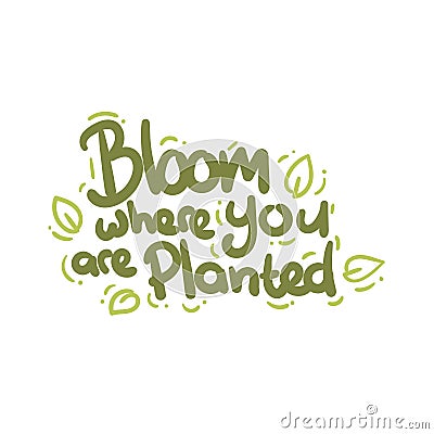 Bloom where you are planted quote text typography design vector illustration Vector Illustration