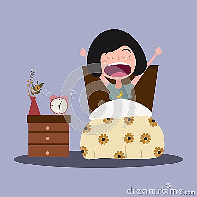 Yawns in bed. Vector Illustration