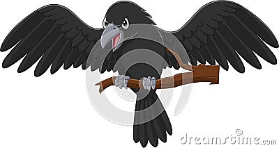 Cartoon crow on a tree branch Vector Illustration