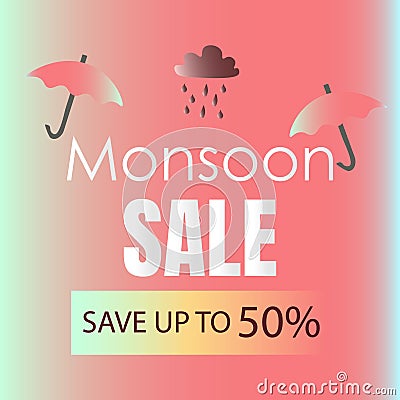 Flat Monsoon sale background Free Vector. Vector Illustration