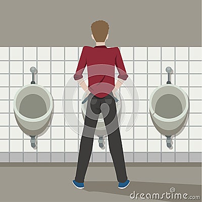 Man urinating in a public toilet vector flat design Cartoon Illustration