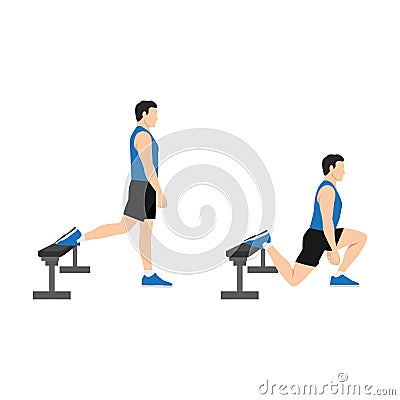 Man doing Bulgarian split squats exercise. Vector Illustration