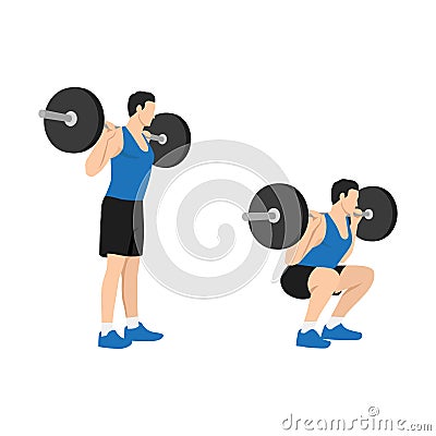 Man doing Barbell squat exercise. Flat vector Vector Illustration
