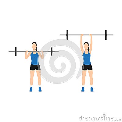 Woman doing Overhead barbell shoulder press exercise Vector Illustration