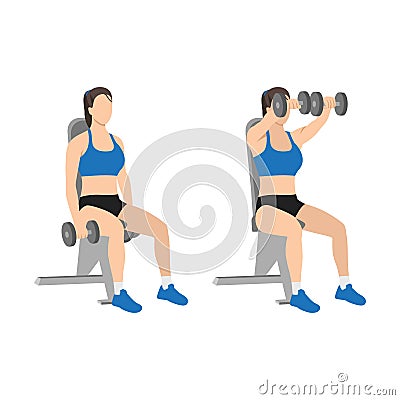 Woman doing Seated Dual front raises exercise. Vector Illustration