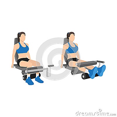 Woman doing Seated leg curls exercise. Flat vector Vector Illustration