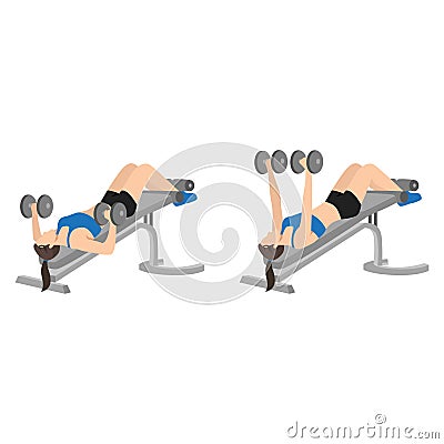 Woman doing Decline bench dumbbell press exercise. Vector Illustration