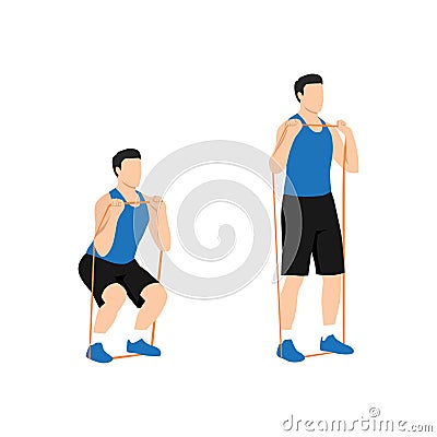 Man doing Banded front squat Resistance band exercise. Vector Illustration