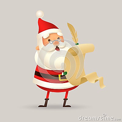 Cute Santa Claus with checking list - vector illustration isolated Vector Illustration