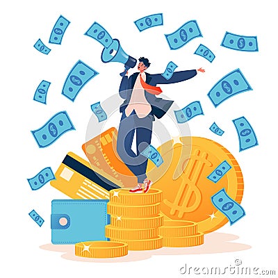 Concept of fundraising, business contribution, startup capital. Vector Illustration