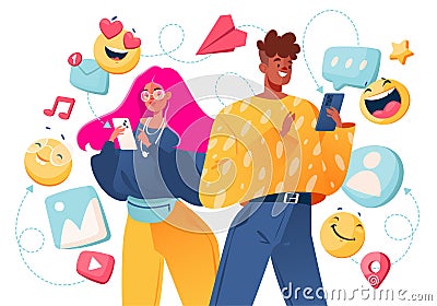 Concept of social networking, online communication, Vector Illustration