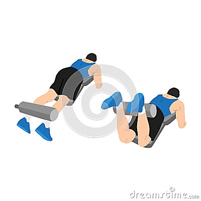 Man doing Lying leg curls exercise. Flat vector Vector Illustration