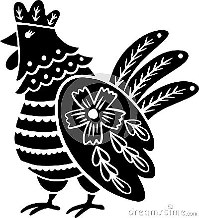 Black Folk Scandinavian Chicken Vector Illustration Vector Illustration