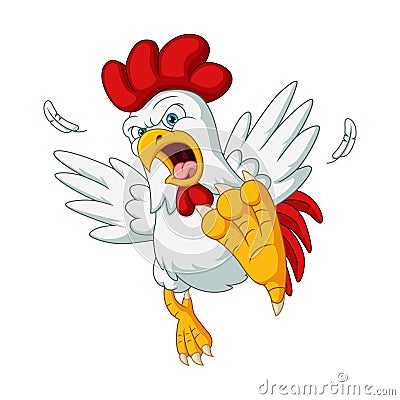 Cartoon frightened chicken on white background Vector Illustration