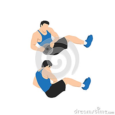 Man doing Weighted Russian. Mason twists exercise. Vector Illustration