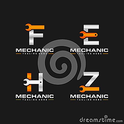 initial letter wrench bundle logo vector Vector Illustration