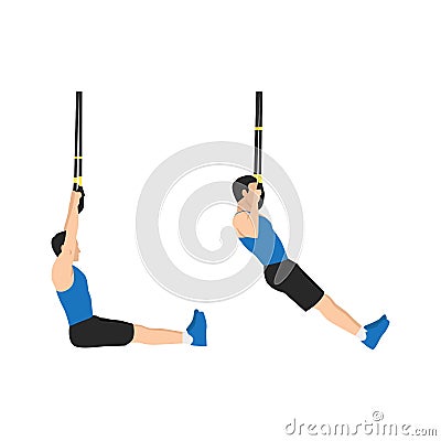 Man doing TRX pull ups exercise. Flat vector Vector Illustration