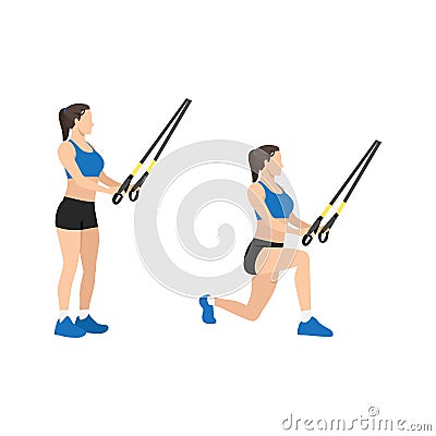 Woman doing TRX Reverse lunges exercise. Vector Illustration