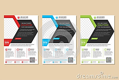 Business flyer design template use half hexagon for space for photo collage Vector Illustration