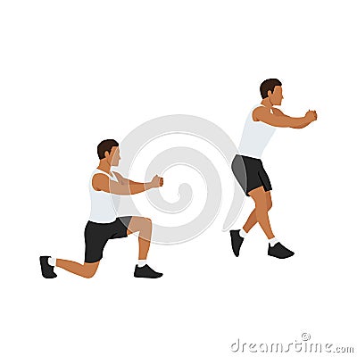 Man doing Split squat jump exercise. Flat vector Cartoon Illustration