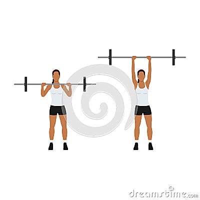 Woman doing Overhead barbell shoulder press exercise Cartoon Illustration