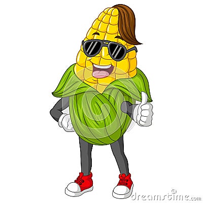 Cartoon funny corn character giving thumb up Vector Illustration