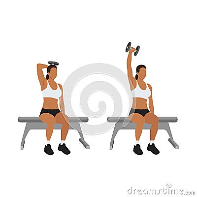 Woman doing Seated Single arm overhead dumbbell tricep extensions Cartoon Illustration