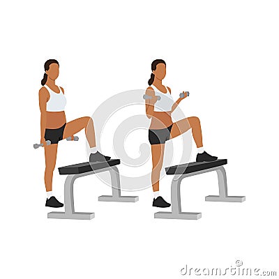 Woman doing Bicep. Split stance dumbbell curl Cartoon Illustration