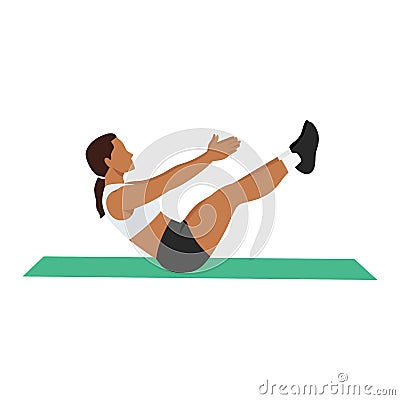 Woman doing abdominal workout with v-ups exercise Vector Illustration