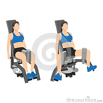 Woman doing exercise using Adduction inner thigh machine Vector Illustration