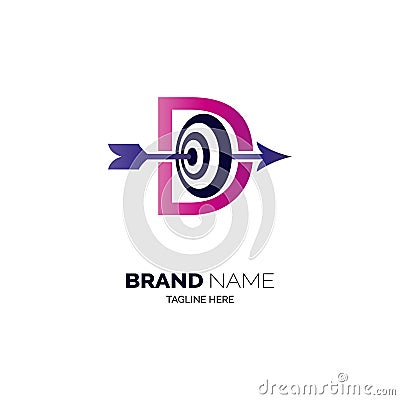 D letter arrow target logo template design for brand or company and other Vector Illustration