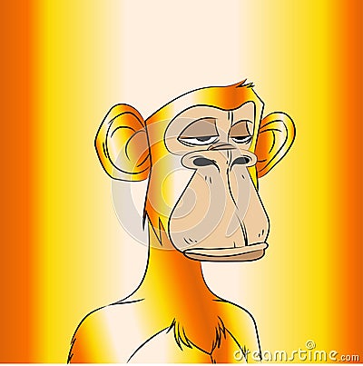 Golden bored monkey on gold radiant gradient background Vector Illustration