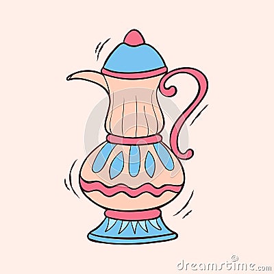 Islamic teapot with colored hand drawn vector illustration Vector Illustration
