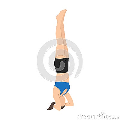 Woman doing Bound headstand pose or Buddha hasta sirsasana exercise Vector Illustration