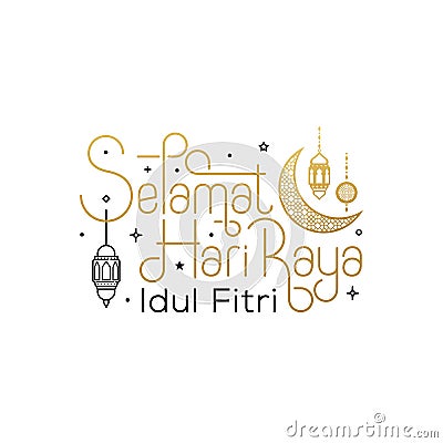 Selamat hari raya idul fitri means happy eid al fitr vector illustration. Eid mubarak lettering typography Vector Illustration