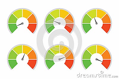 Speedometer indicator level for rating of different quality level vector Vector Illustration