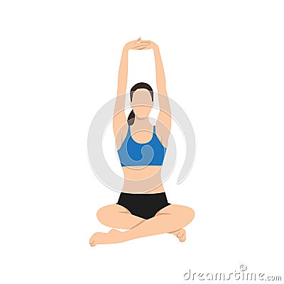 Woman doing seated mountain pose parvatasana exercise. Vector Illustration