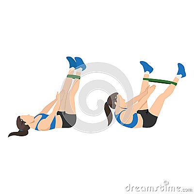 Woman doing Band leg abduction crunch exercise. Vector Illustration