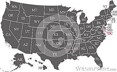 Us states map with abbreviations Vector Illustration