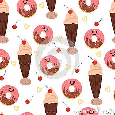 Seamless pattern hand drawing dessert. food and beverage background for fabric print, textile, gift wrapping paper Vector Illustration