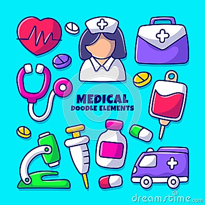 Medical doodle element collections Stock Photo