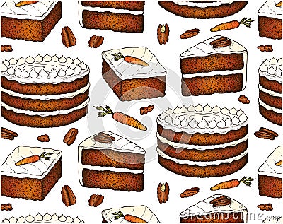 Sketch drawing pattern of Carrot cake isolated on white background. Vector Illustration