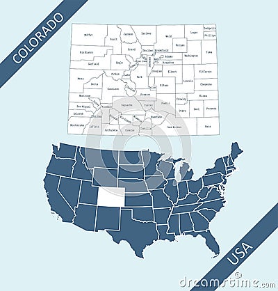 County map of Colorado labeled Vector Illustration